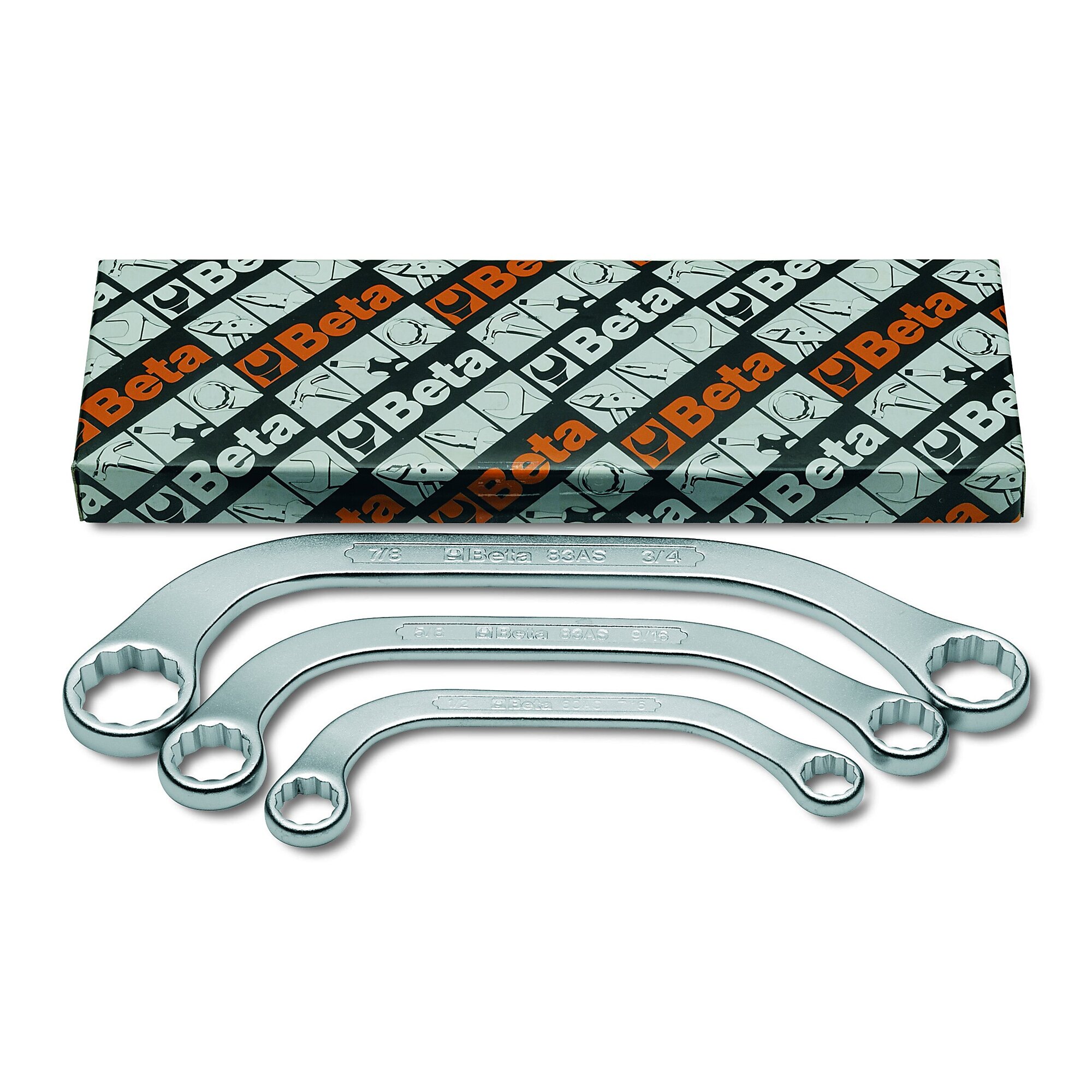 Beta 83 Series 12-Point Double End Half Moon Box End Obstruction Wrench Set — 3-Piece, Model# 83AS/3